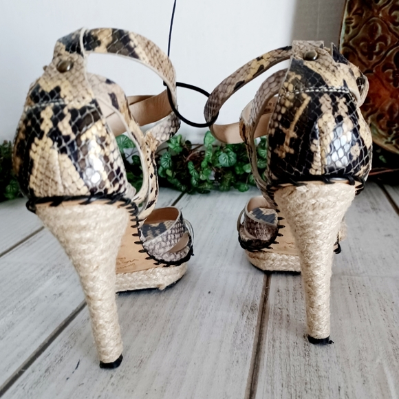 Via Spiga Crisscross Ankle Strap Leather Snake Embossed Jute Platform Sandal - Picture 3 of 16